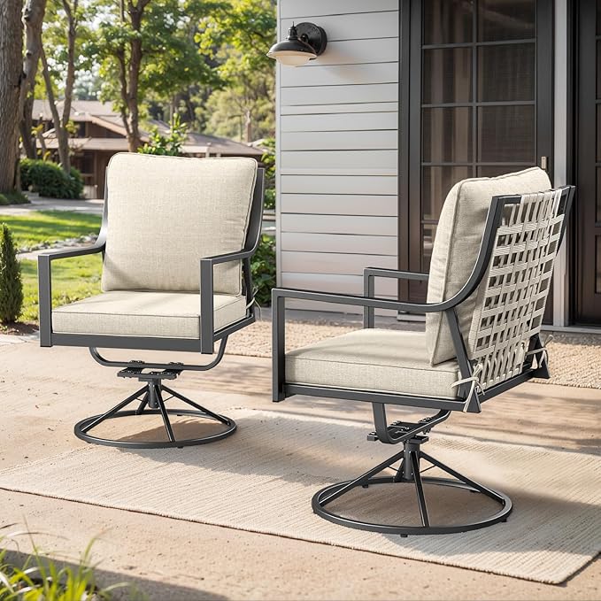 Outdoor Dining Chairs Swivel Rocker Set of 4, Cushioned Patio Dining Chairs