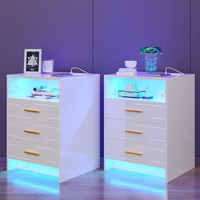 Nightstand Set of 2 with Wireless Charging Station