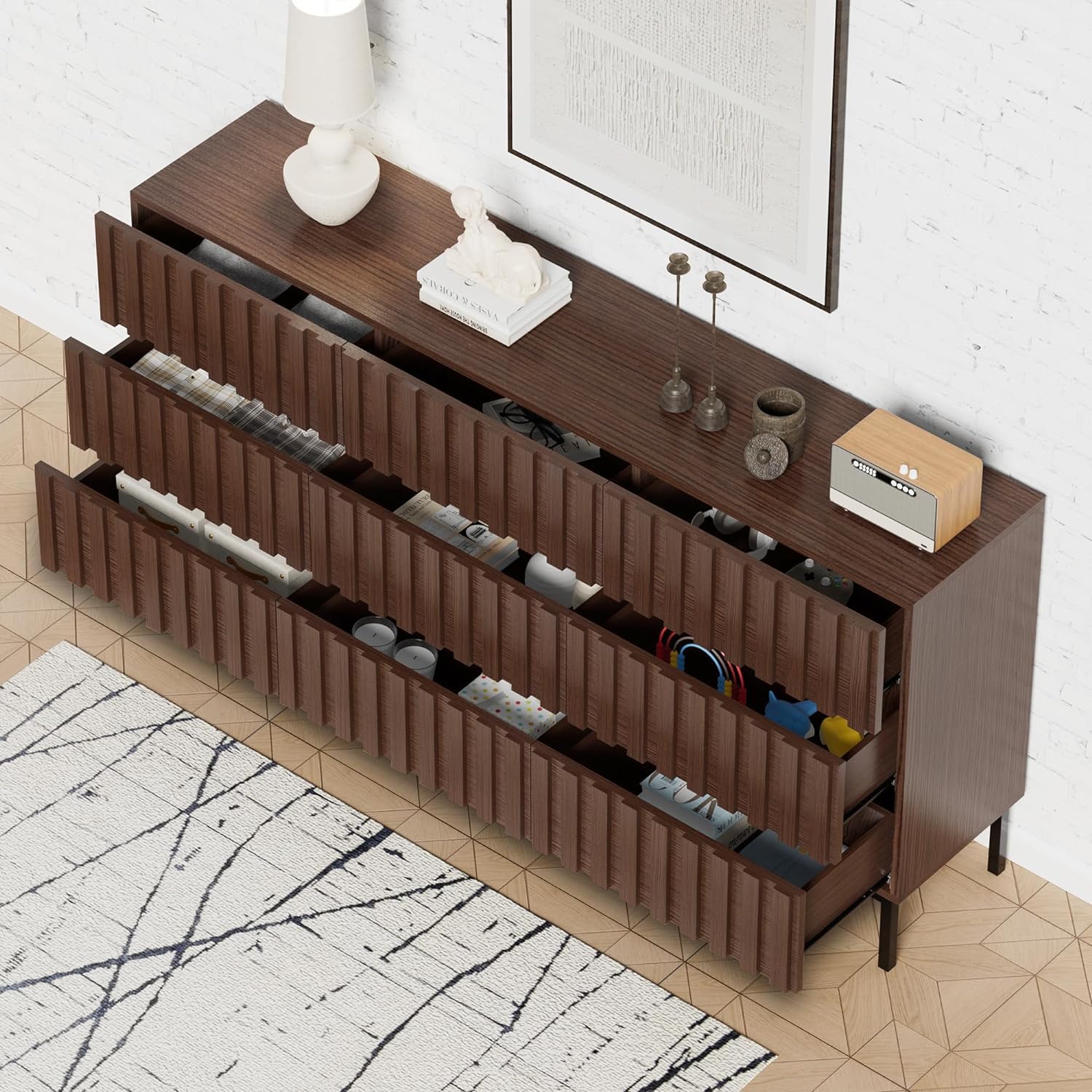 Mid Century Modern Dresser,Dark Wood Dresser for Bedroom