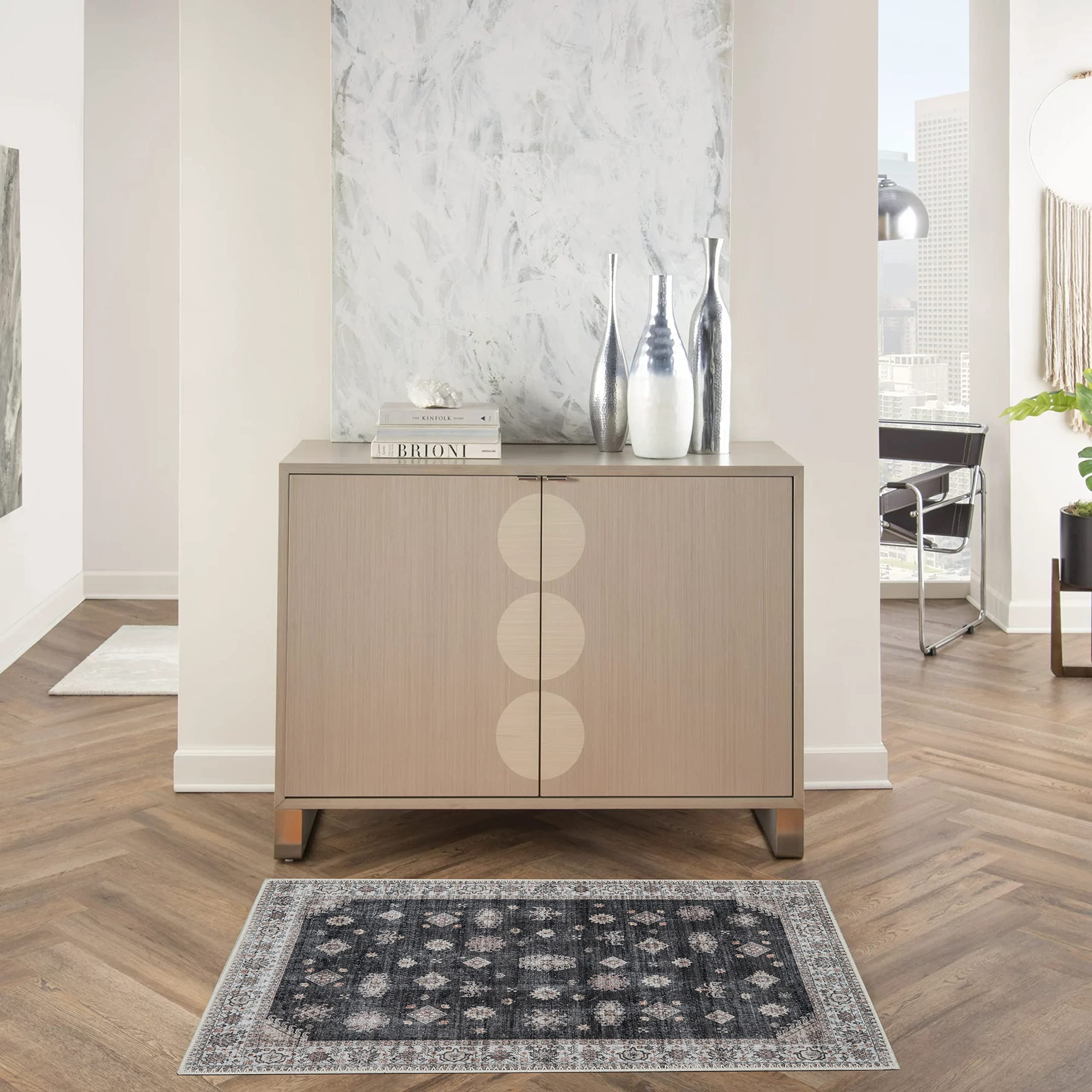 Machine Washable 8x10 Area Rug with Non Slip Backing for Living Room, Bedroom,