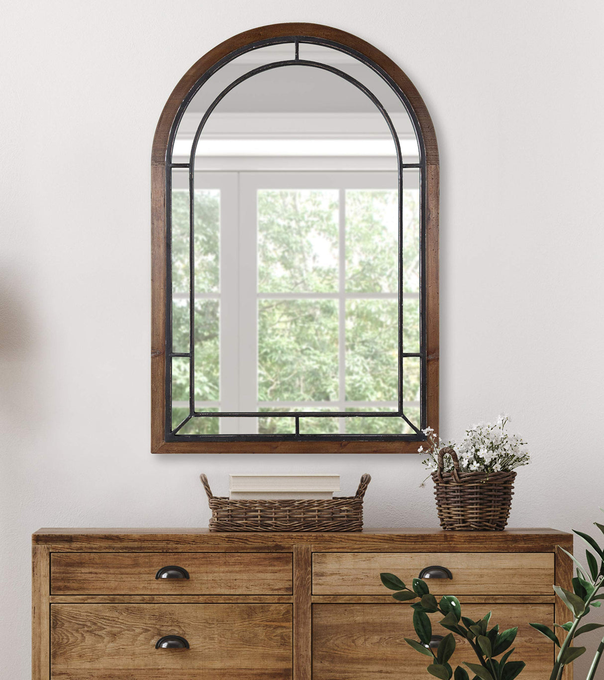 Audubon Farmhouse Wall Mirror, Rustic Brown