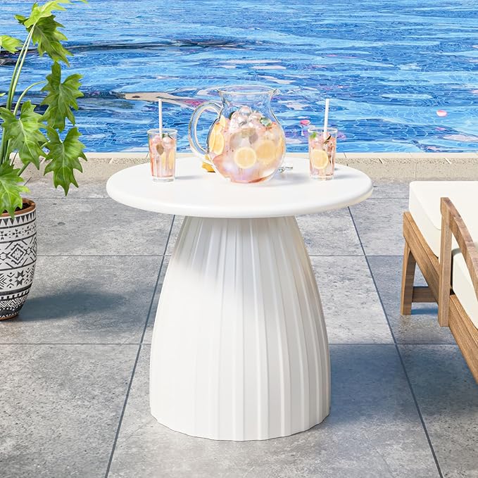 Round Small Patio Side Table, Metal Steel Outdoor Side Table, Patio Accent End Table