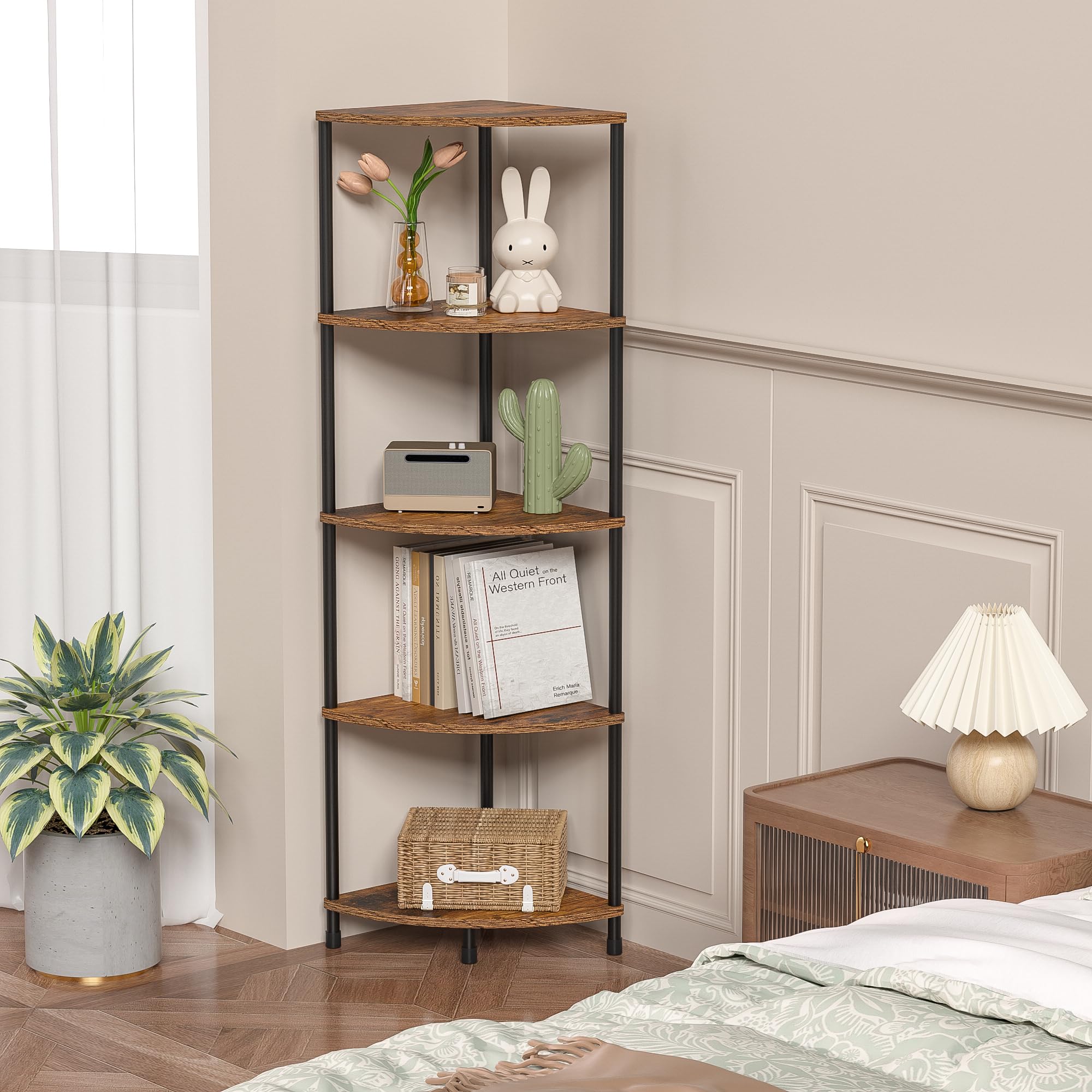 Corner Plant Stand Shelf, 5 Tier Tall Shelf Plant Stand for Indoor Plants, Rustic Brown