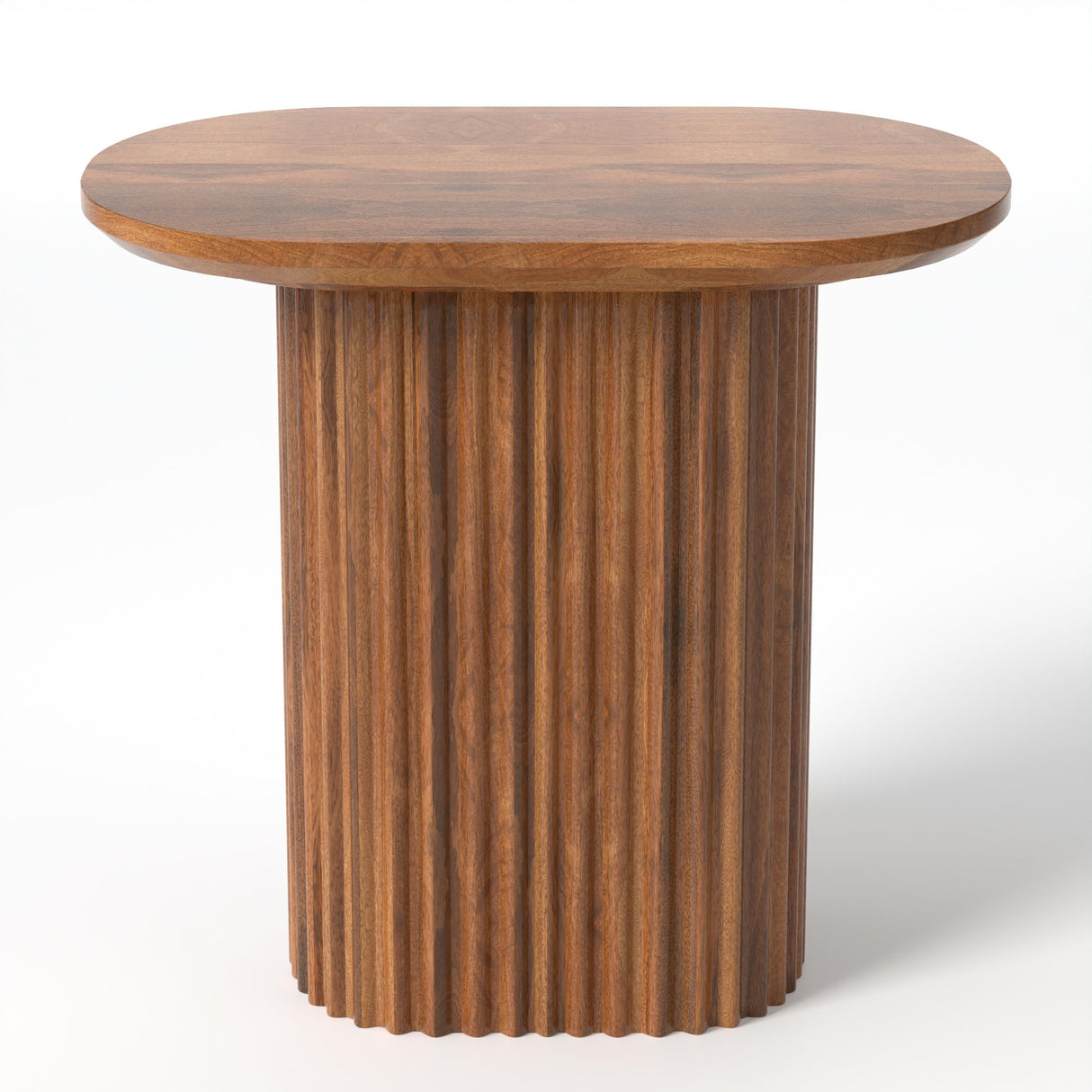 Living Room Side Table with Solid Mango Wood Top and Sculptured Ribbed Base