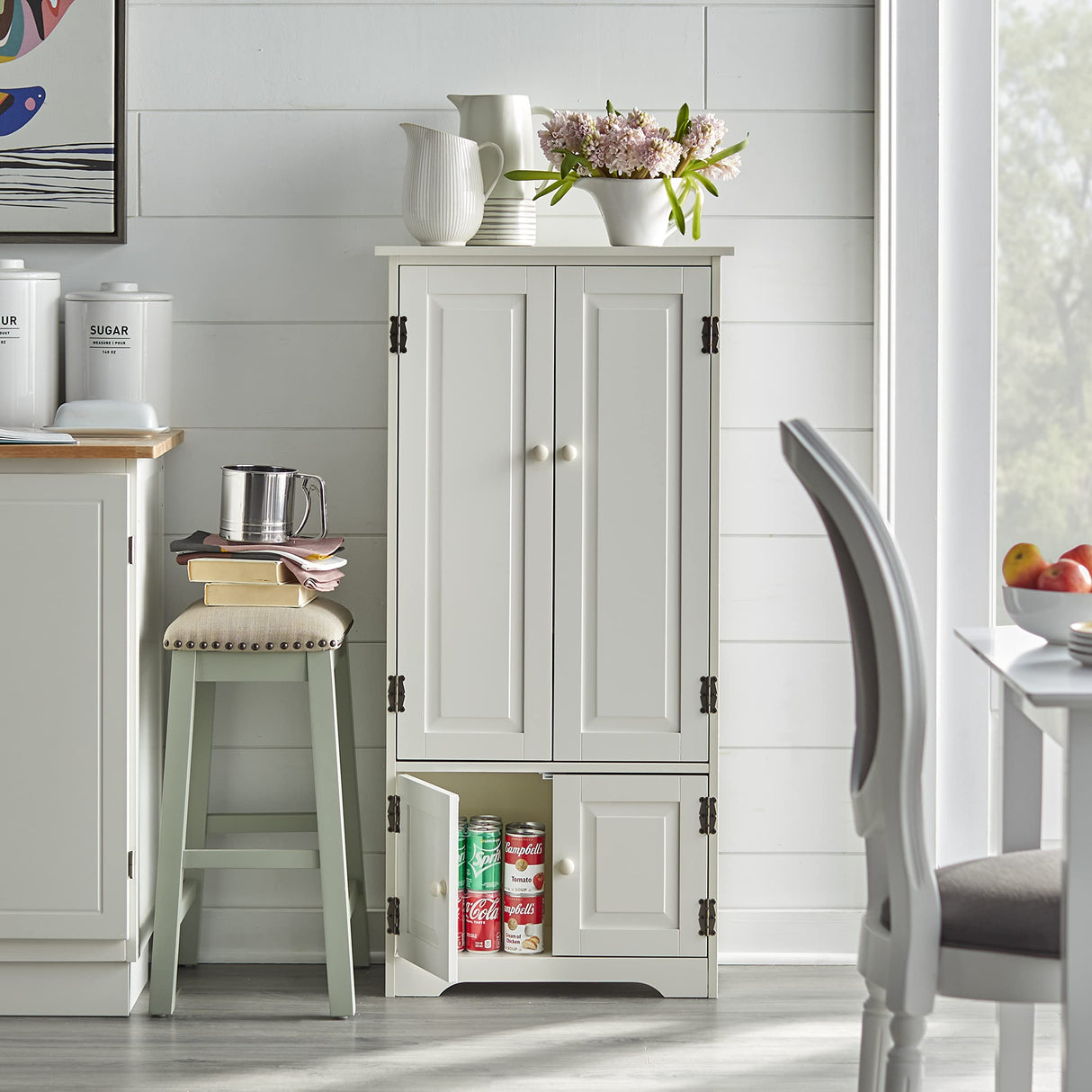 Systems Tall Storage Cabinet with 2 Adjustable Top Shelves and 1 Bottom Shelf, Declutter