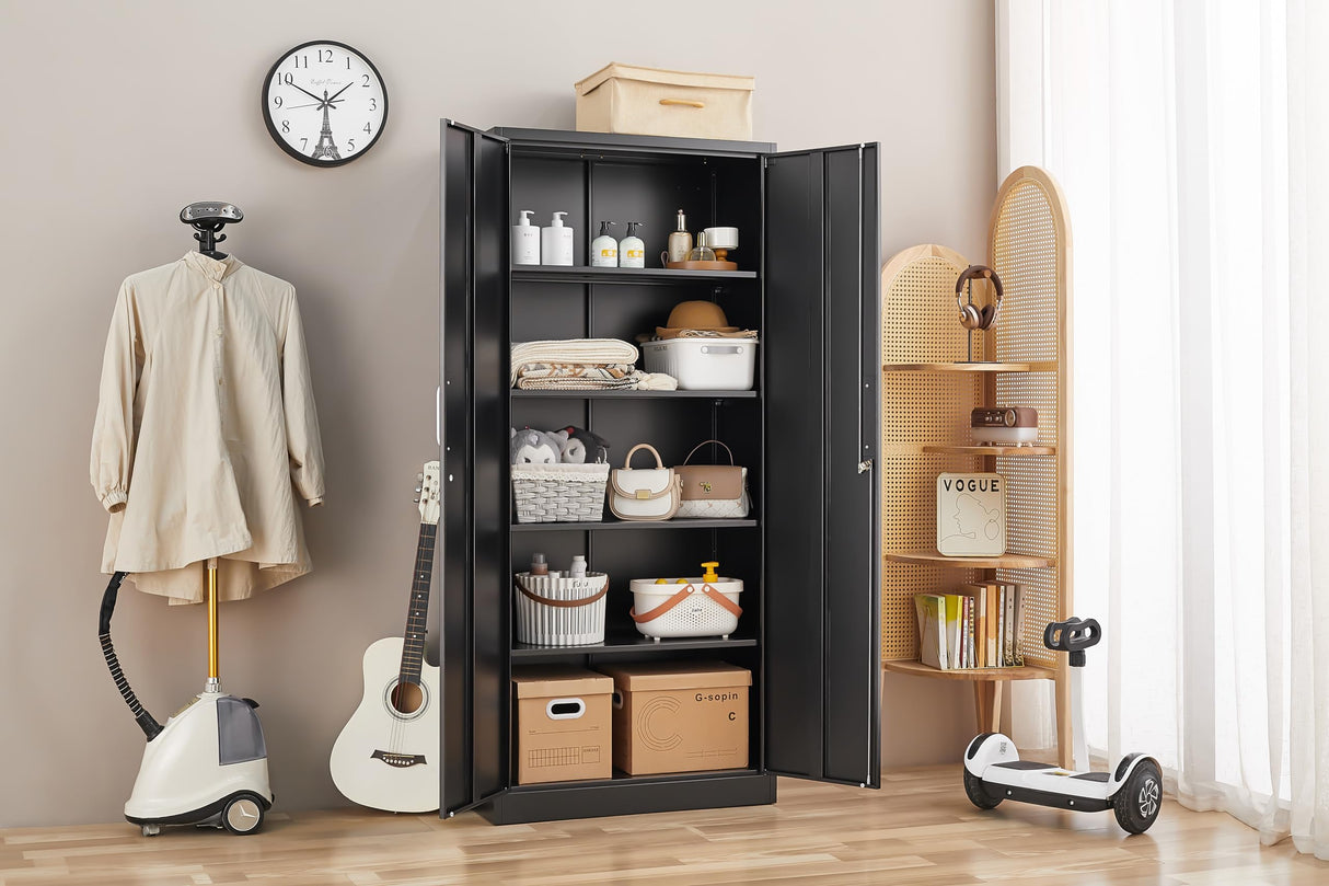 Garage Storage Cabinet with Doors and Shelves, Metal Storage Cabinet