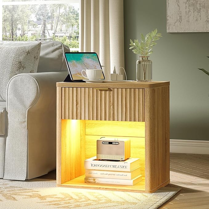 Night Stand Set of 2 Nightstands with Drawer Storage Bed Side Table