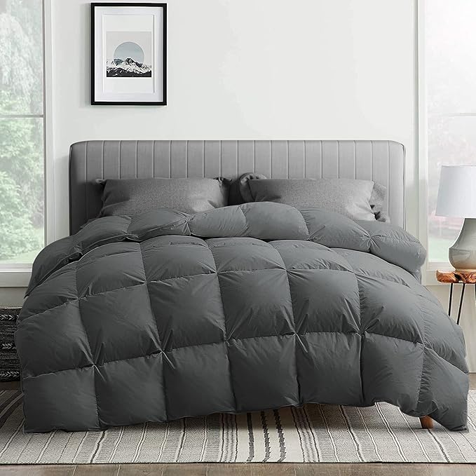 Goose Feather Comforter Twin Size, Pinch Pleat All Season Medium Warmth Duvet Insert,