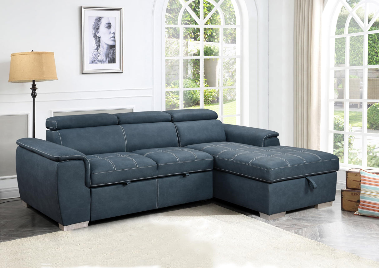 98'' Microfiber L-Shape Sectional Sleeper Couch with Pull-Out Bed, 4-Seater Sofa
