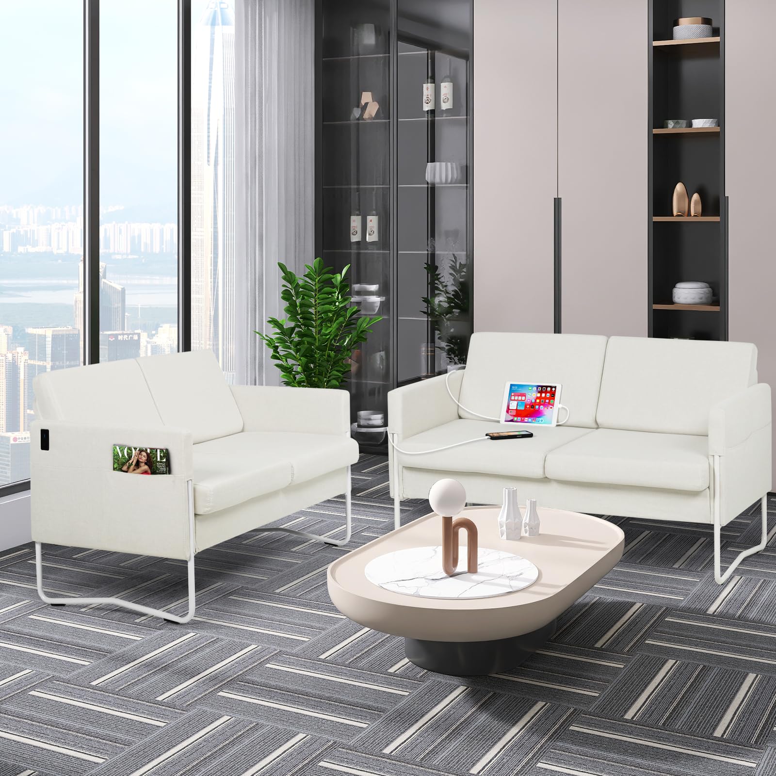 51” Small Loveseat Sofa for Small Spaces, Comfy Beige Couch with 2 USB Ports