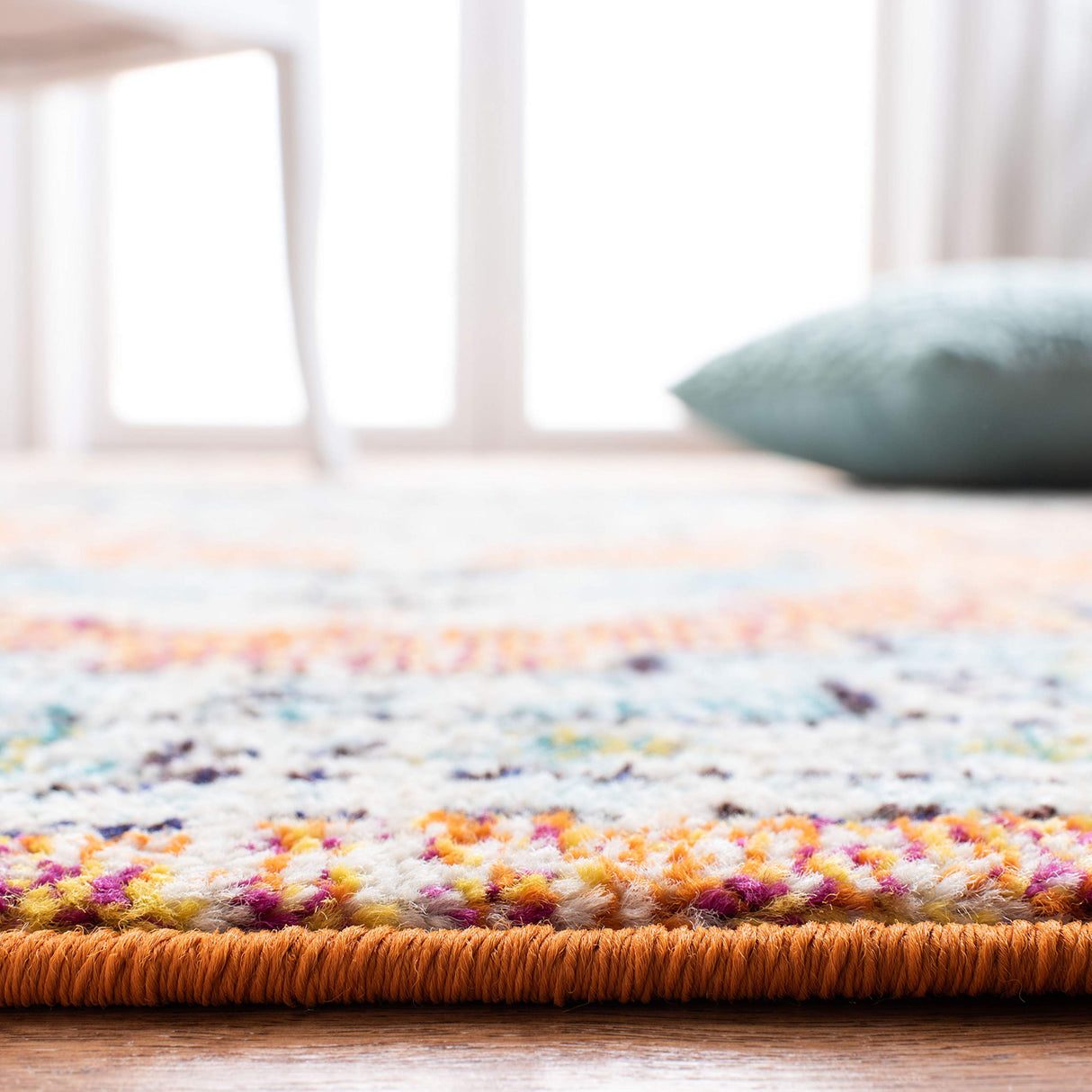 Madison Collection Area Rug - 8' x 10', Orange & Teal, Boho Chic Medallion Distressed