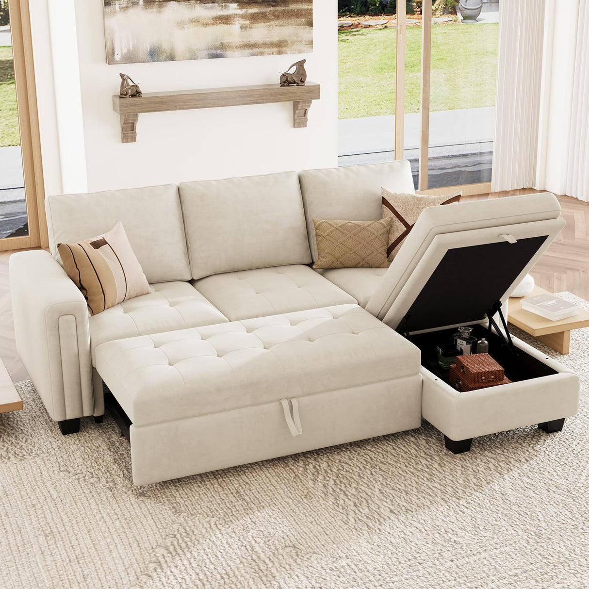 Secitonal Sleeper Sofa with Pull Out Couch Bed Modular Sectional Sofa