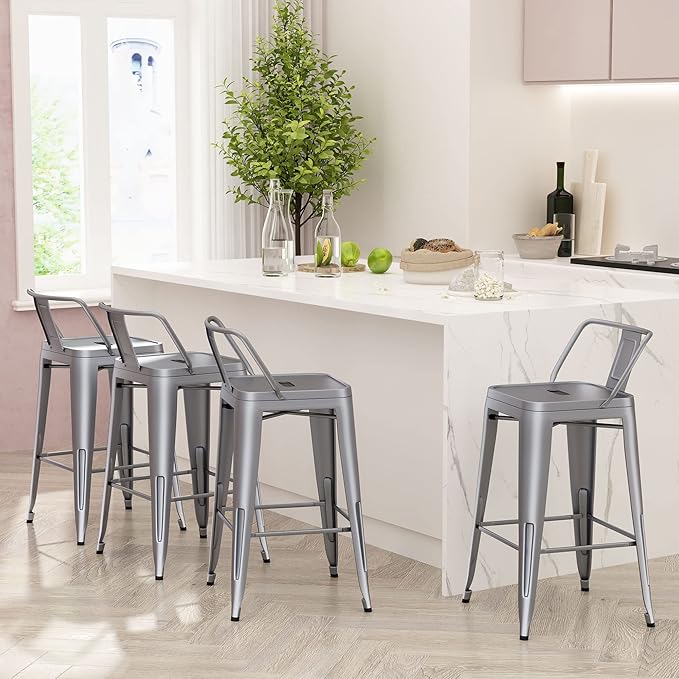 Bar Stools Set of 4 Counter Height Stools Industrial Metal Barstools