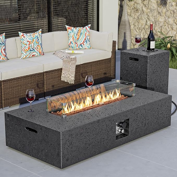 2-Piece Outdoor Propane Firepit Table Set w Tank Table