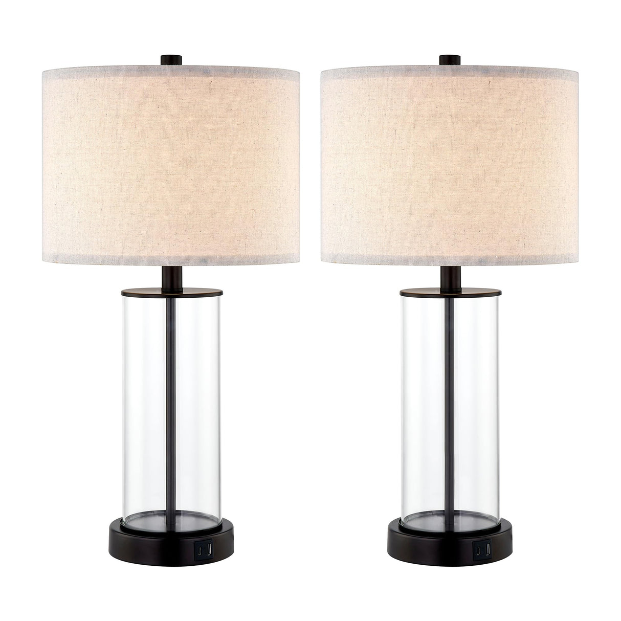 23.5'' Glass Table Lamp Set of 2 for Living Room with USB Ports and AC Outlets