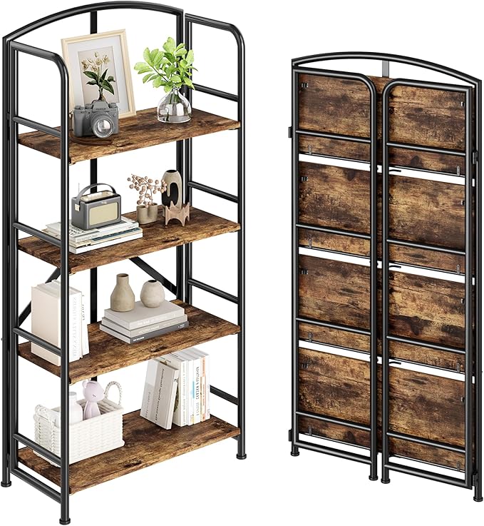 No-Assembly Folding Gold Bookshelf Storage Shelves Multifunctional Plant Flower Stand