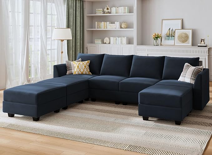 Modular Sectional Sofa Velvet U Shaped Couch with Ottomans Convertible Sectional