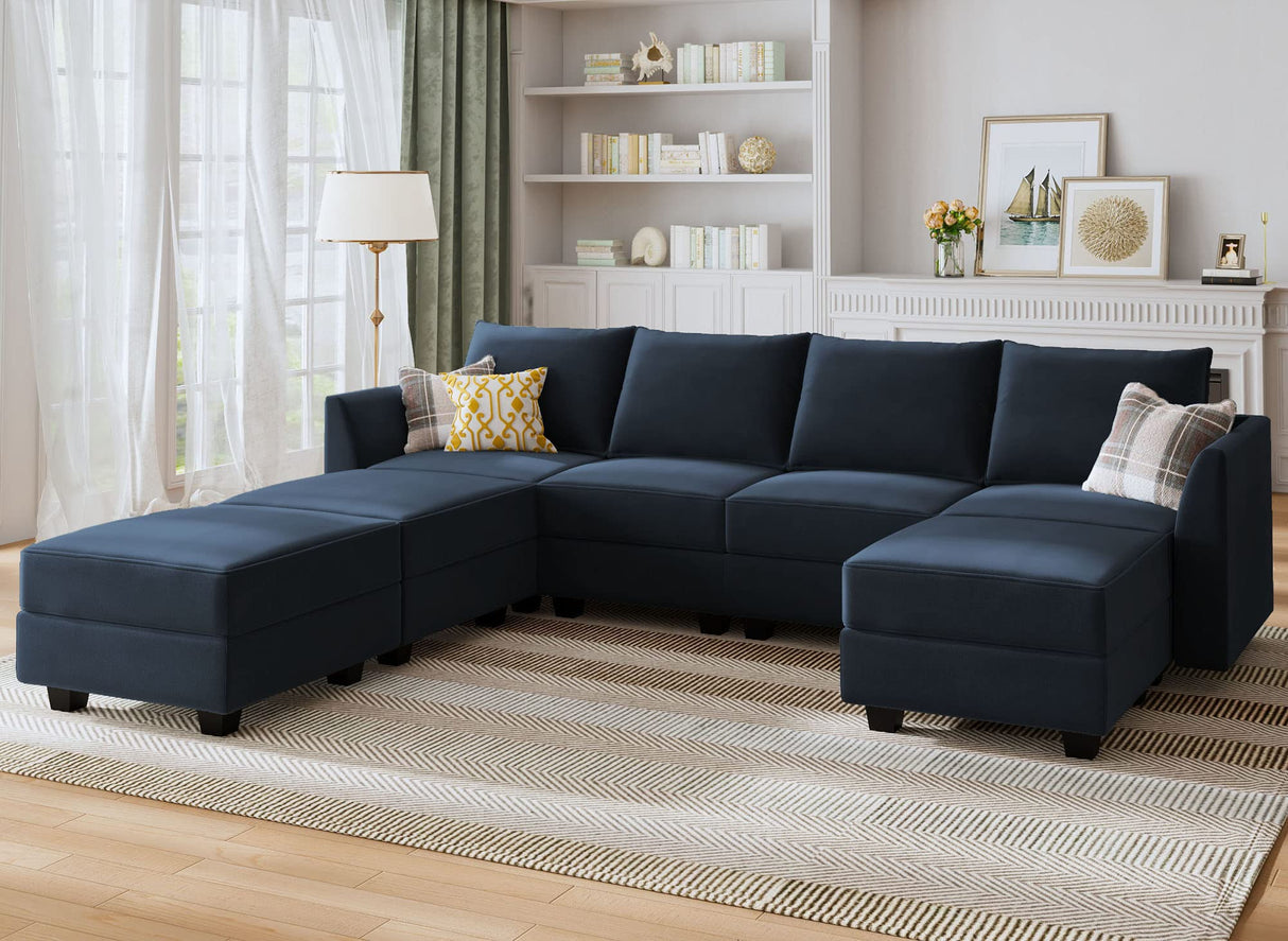 Modular Sectional Sofa Velvet U Shaped Couch with Ottomans Convertible Sectional