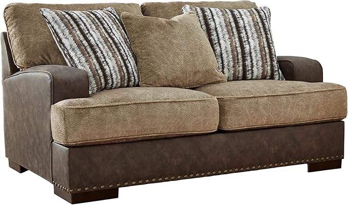 Caretti Contemporary Loveseat with Accent Pillows, Beige
