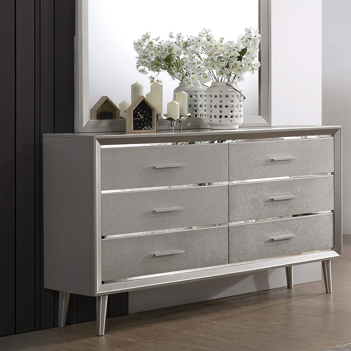 Ramon 6-Drawer Contemporary Wood Dresser Metallic Silver