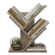 Tajsoon 3 Tier Tree Bookshelf, Small Bookshelf, Desktop Bookshelf Floor Standing Bookcase Display for CDs/Magazine/Books, Book Organizer Shelves for Bedroom, Living Room, Office, Greige