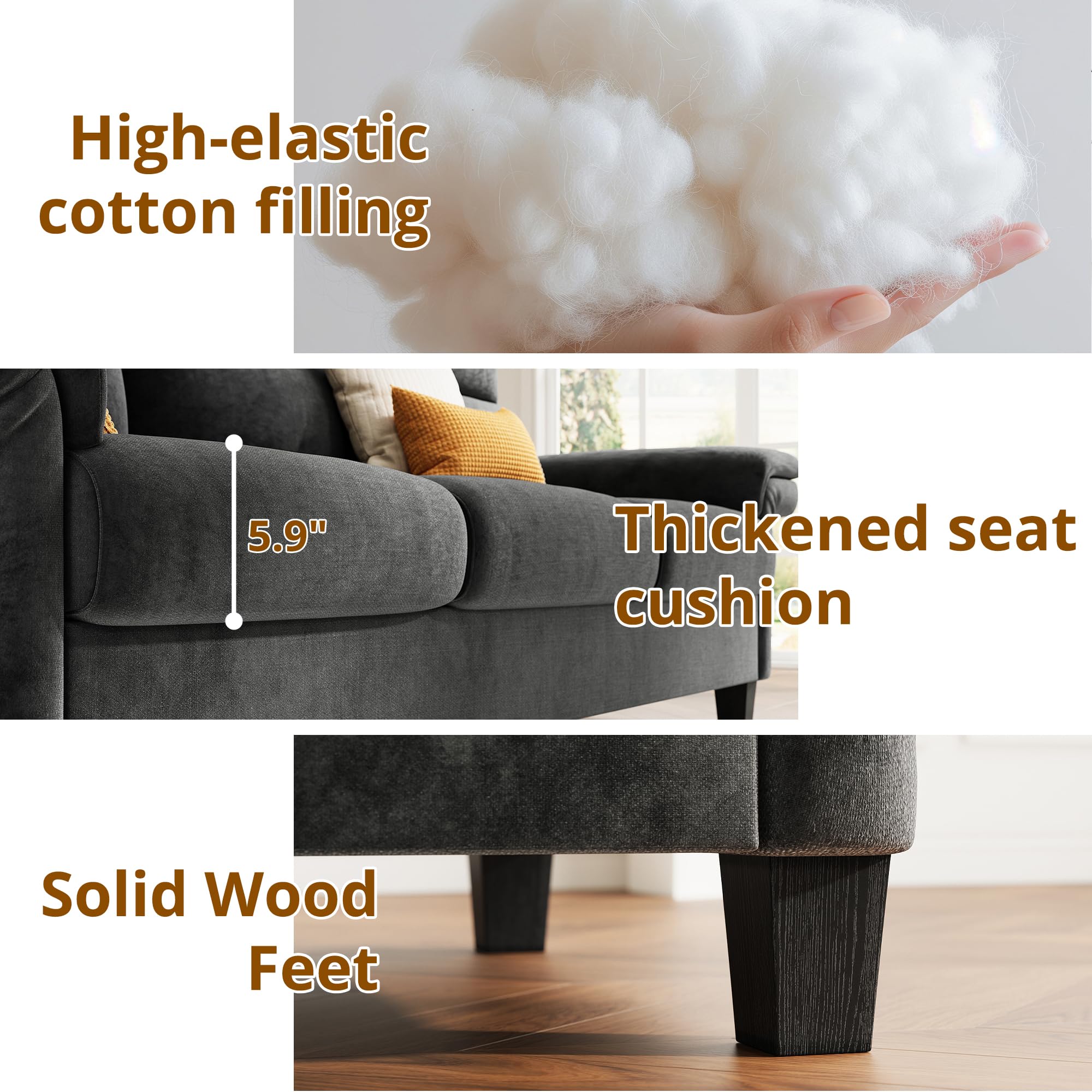 92 Inch Sofa, Comfy Lounge Couch with Adjustable armrests