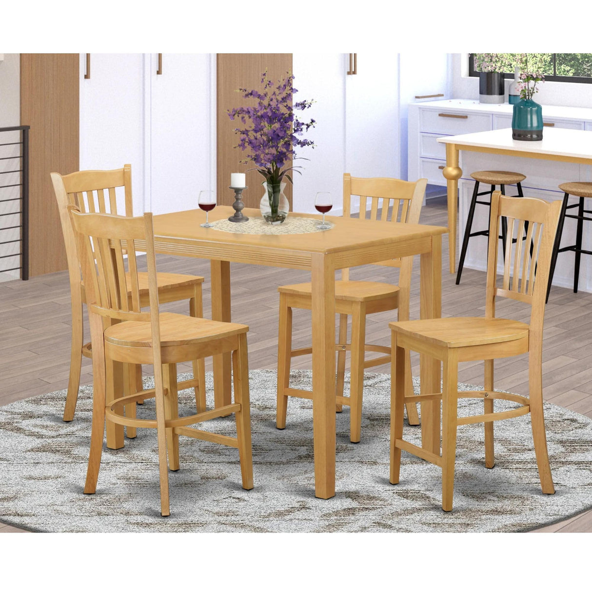 YAGR5-OAK-W 5 Piece Kitchen Counter Height Dining Table Set Includes a Rectangle