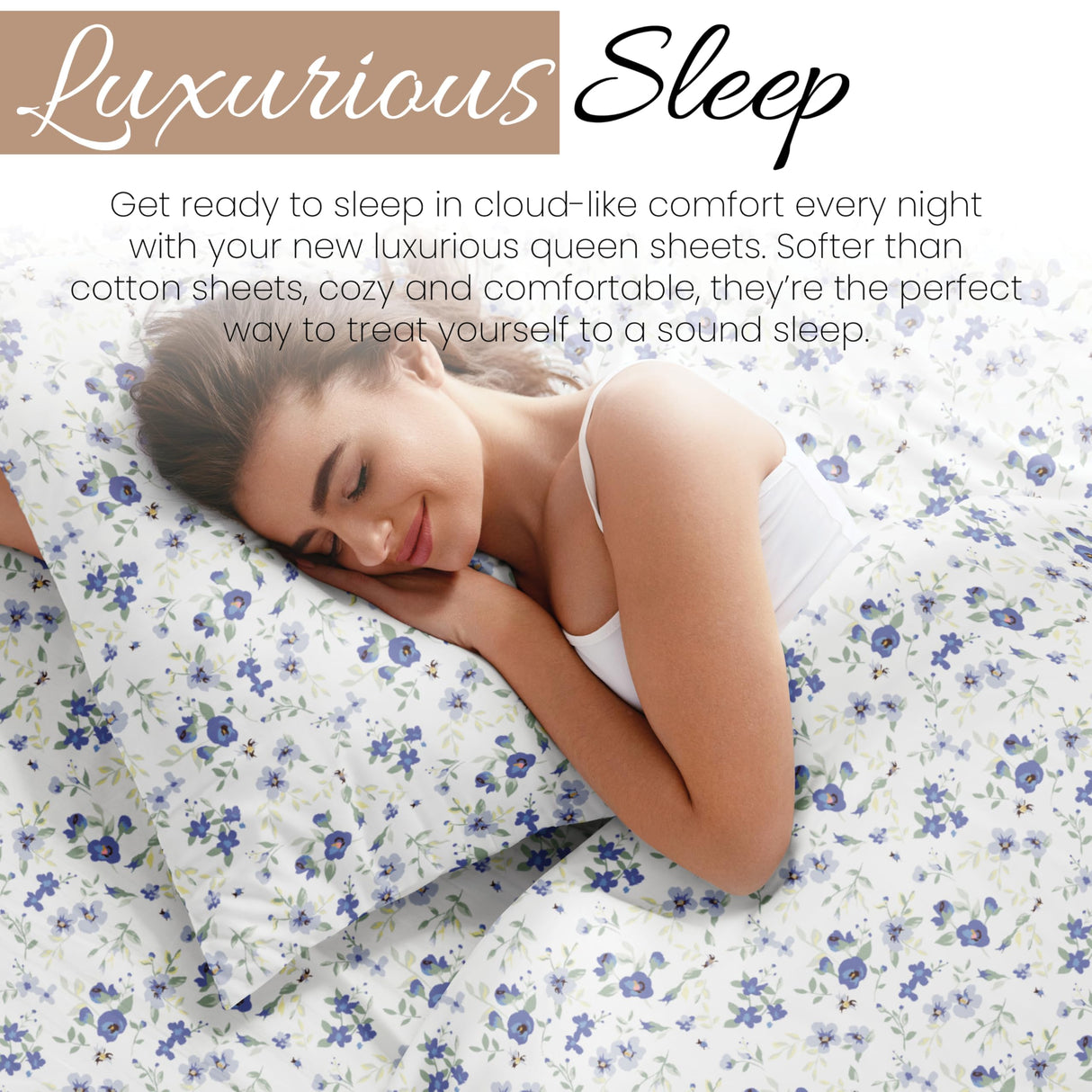 4 Piece Queen Sheet Set (Light Blue Floral) - Sleep Better Than Ever