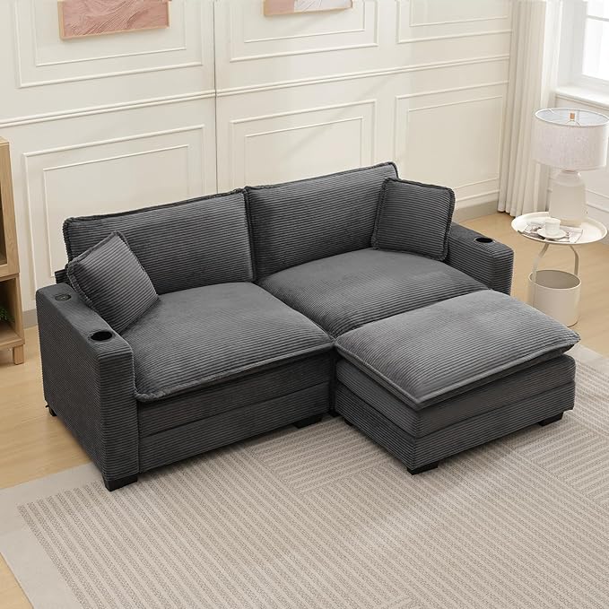 Corduroy Cloud Sectional Couch, Modern Comfy Modular L-Shaped Sectional