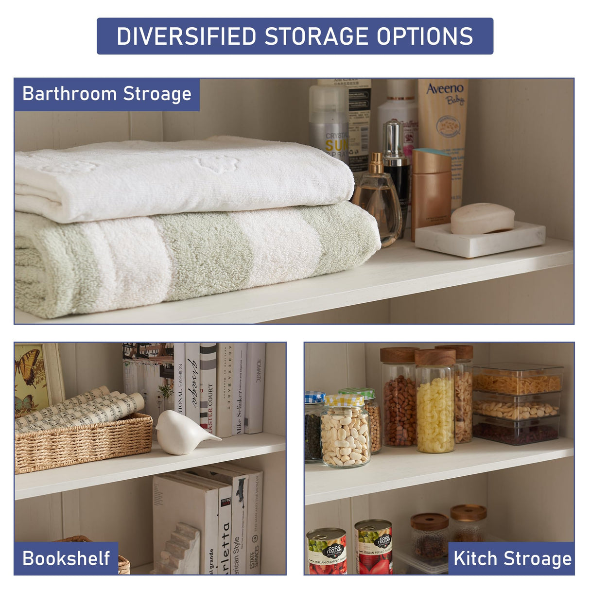 72" Tall Farmhouse Kitchen Pantry with Adjustable Shelves, Large Wood Kitchen