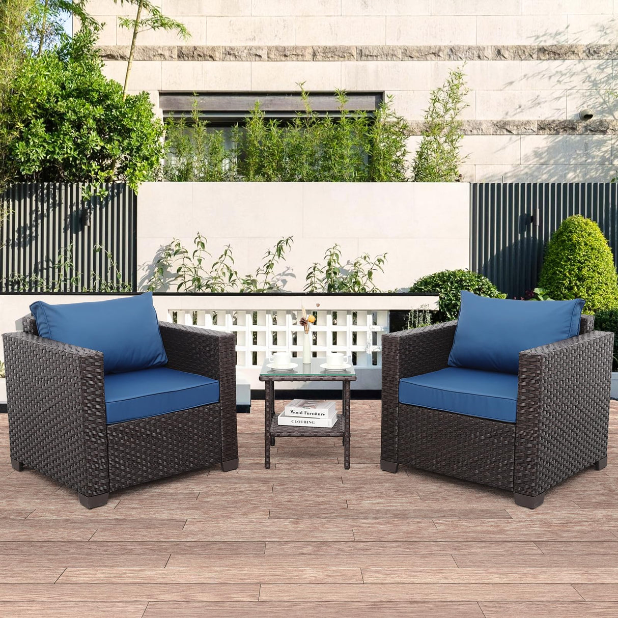 3 Piece Patio Set Patio Conversation Sets Outdoor Chairs and Glass Side Table