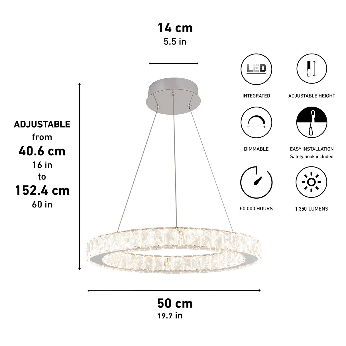 Celebrity 20W LED Glam Chandelier, Chrome Base with Glass Crystal Diffusers - Ideal