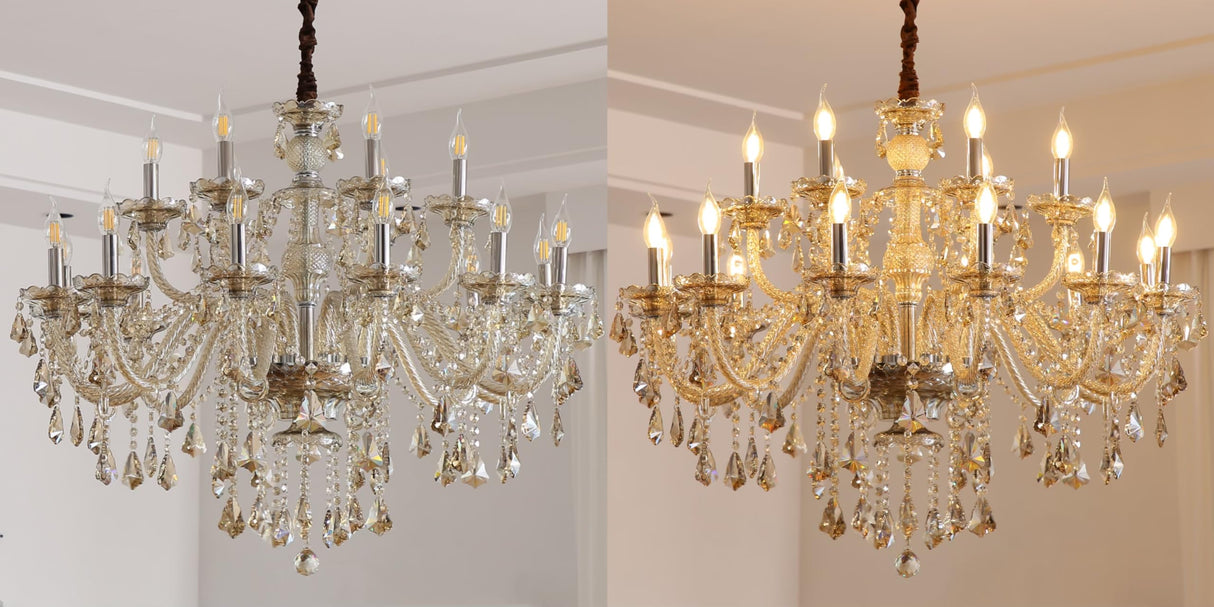 Cognac 18 Lights K9 Crystal Chandelier Modern Luxurious Light Candle Pendant Lamp