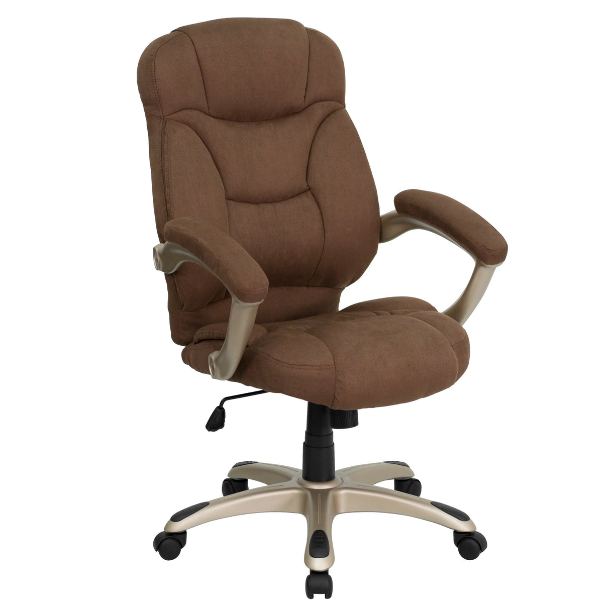 High Back Brown Microfiber Executive Swivel Office Chair with Arms