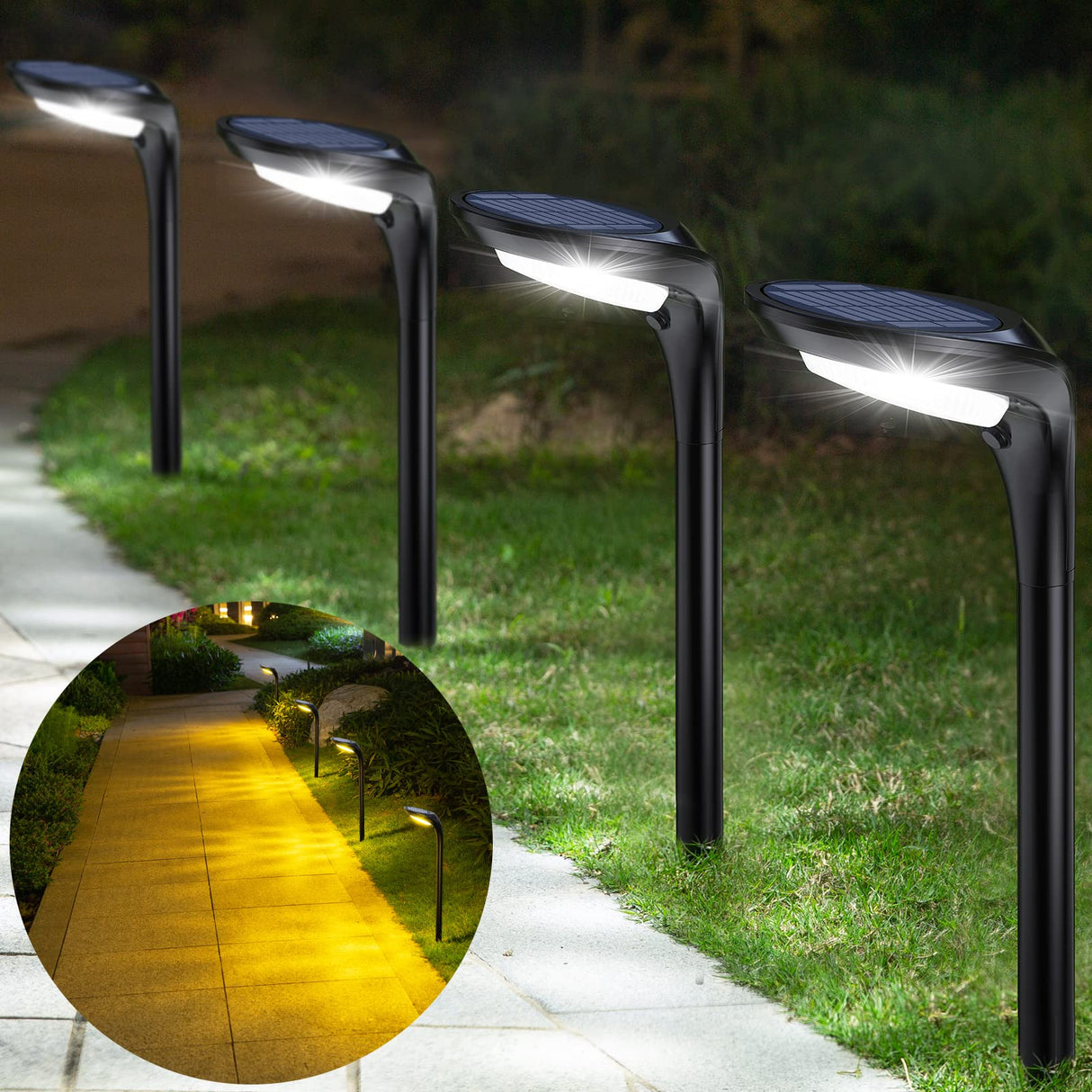 Landscape Path Lights, 4 Pack Solar Pathway Lights Outdoor Waterproof