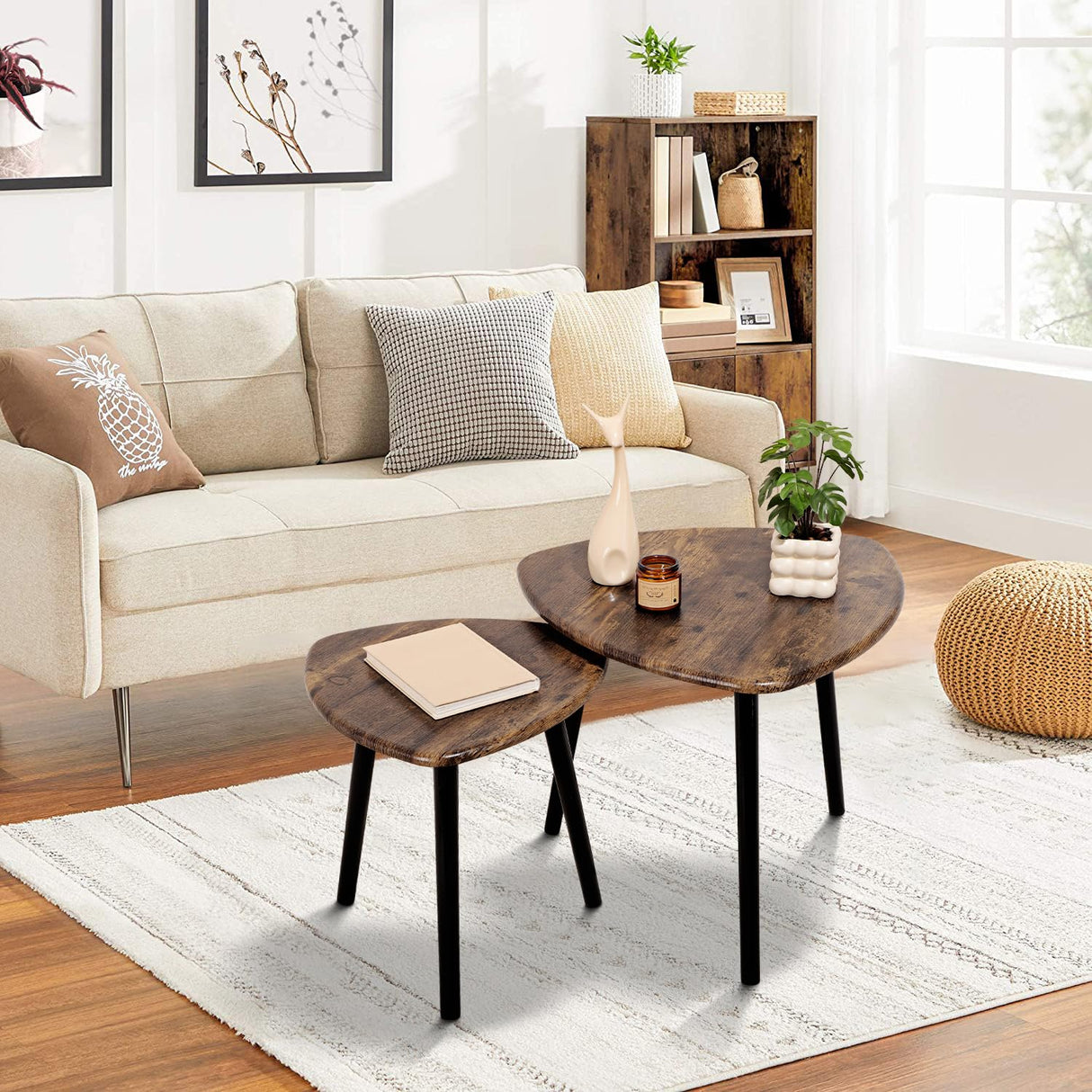 Coffee Table Set of 2 Triangular End Side Tables Modern Industrial Simple Nightstand