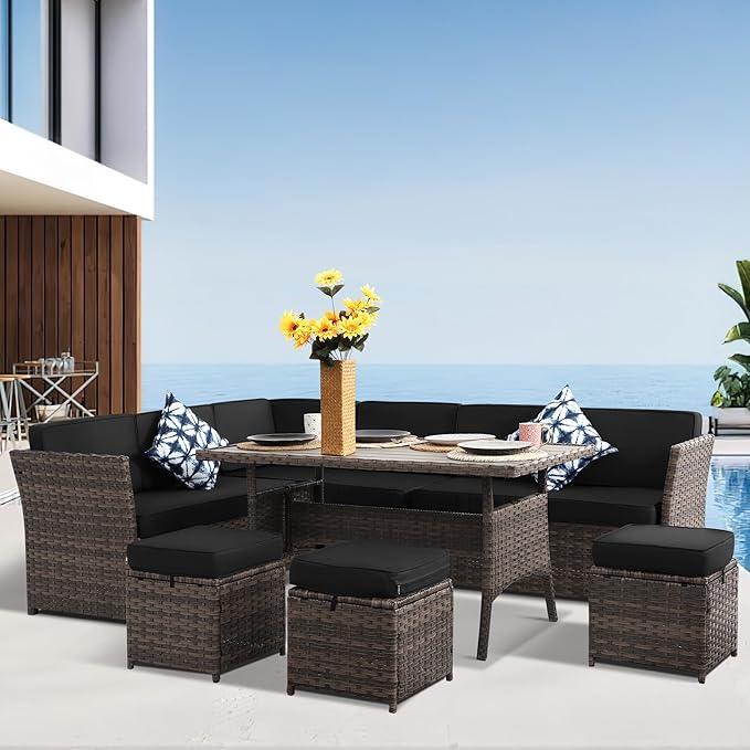 Patio Furniture Set, 7 Pieces Outdoor Dining Sets (Black-Black, B-7 Pieces)