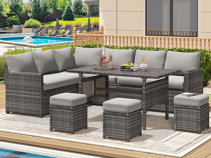 7 Pieces Patio Furniture Set, Outdoor Sectional Sofa Conversation Set
