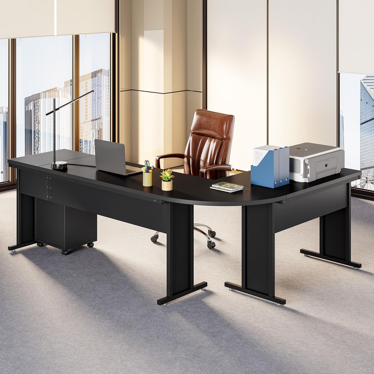 82.67" Long Executive Desk Large L-Shaped Computer Office Desk