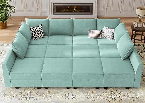 Convertible Modular Sectional Sofa with Ottomans Polyester Fabric Sleeper Sectional