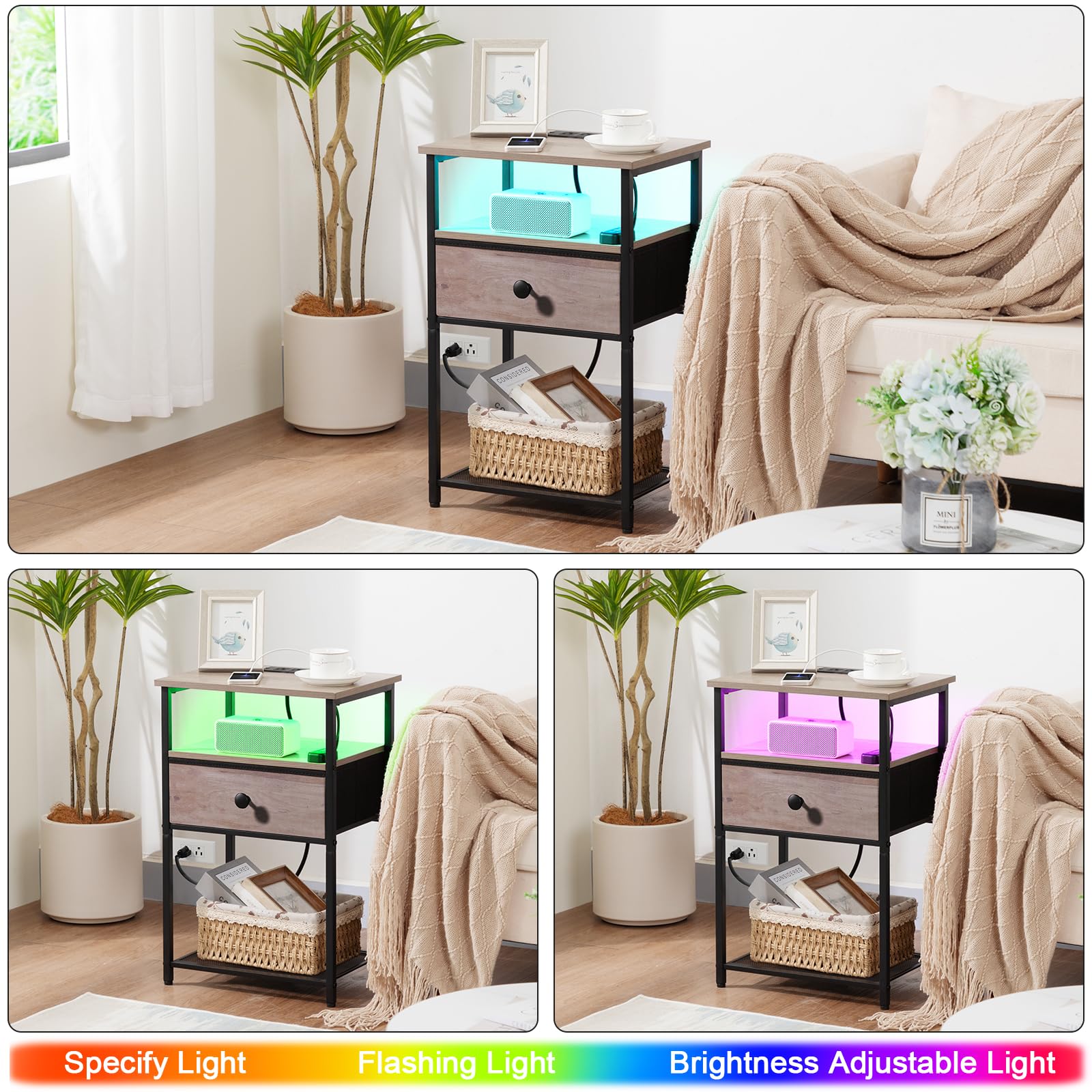 Night Stand Set 2, LED Nightstand