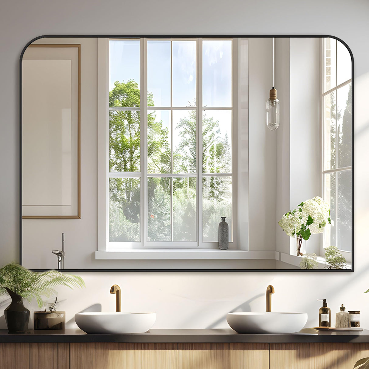 Black Metal Framed Wall Mirror – Modern Décor