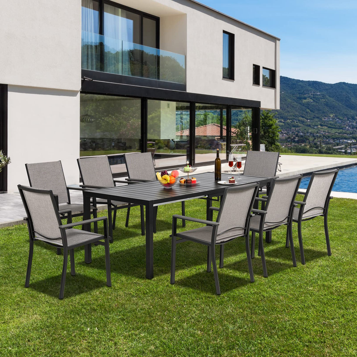 Expandable Patio Dining Tables 6-8 Person, Metal Outdoor Table for Lawn Garden Bistro Rectangular Table.