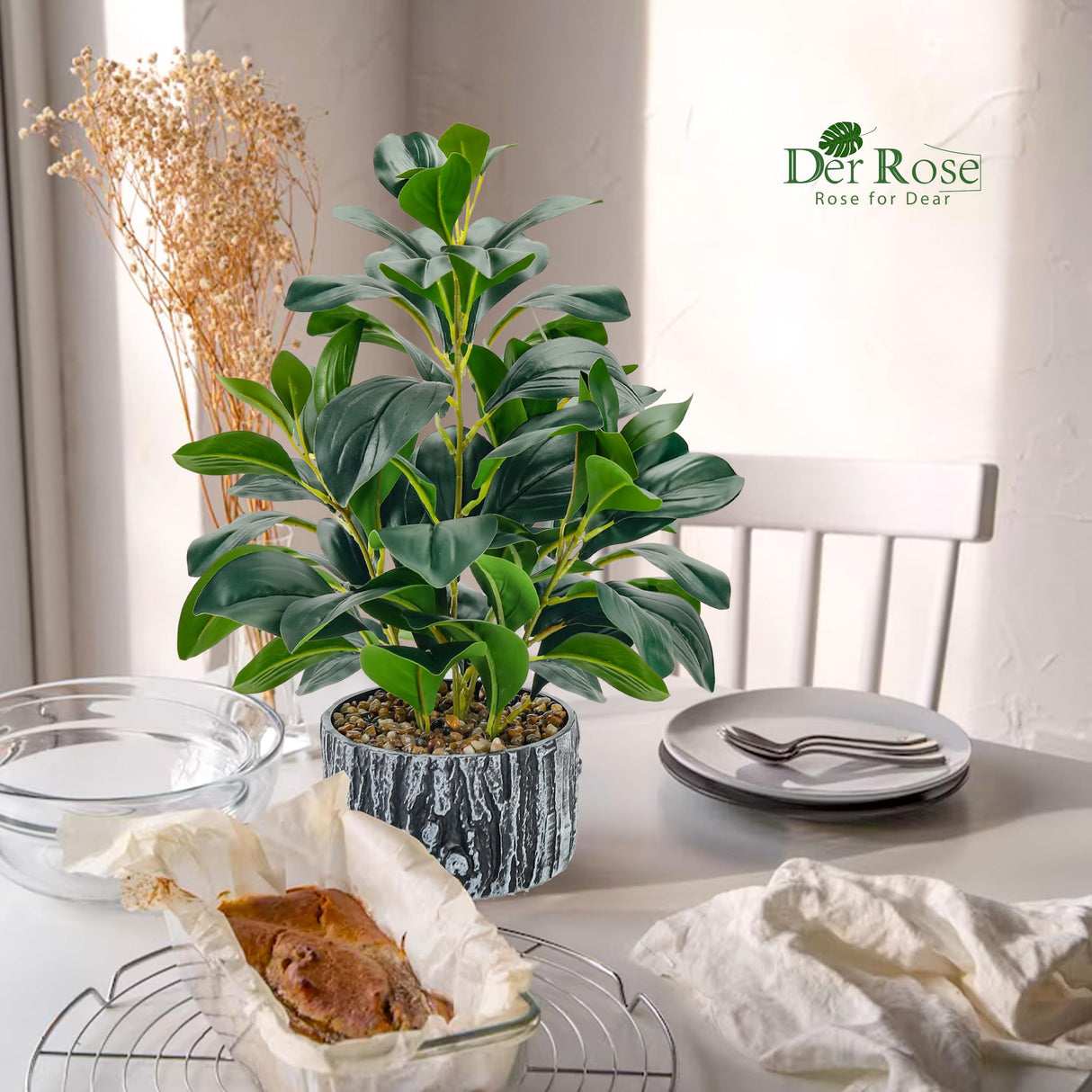 Fake Plants Artificial Plants Indoor with Black and White Striped Pots for Room Home