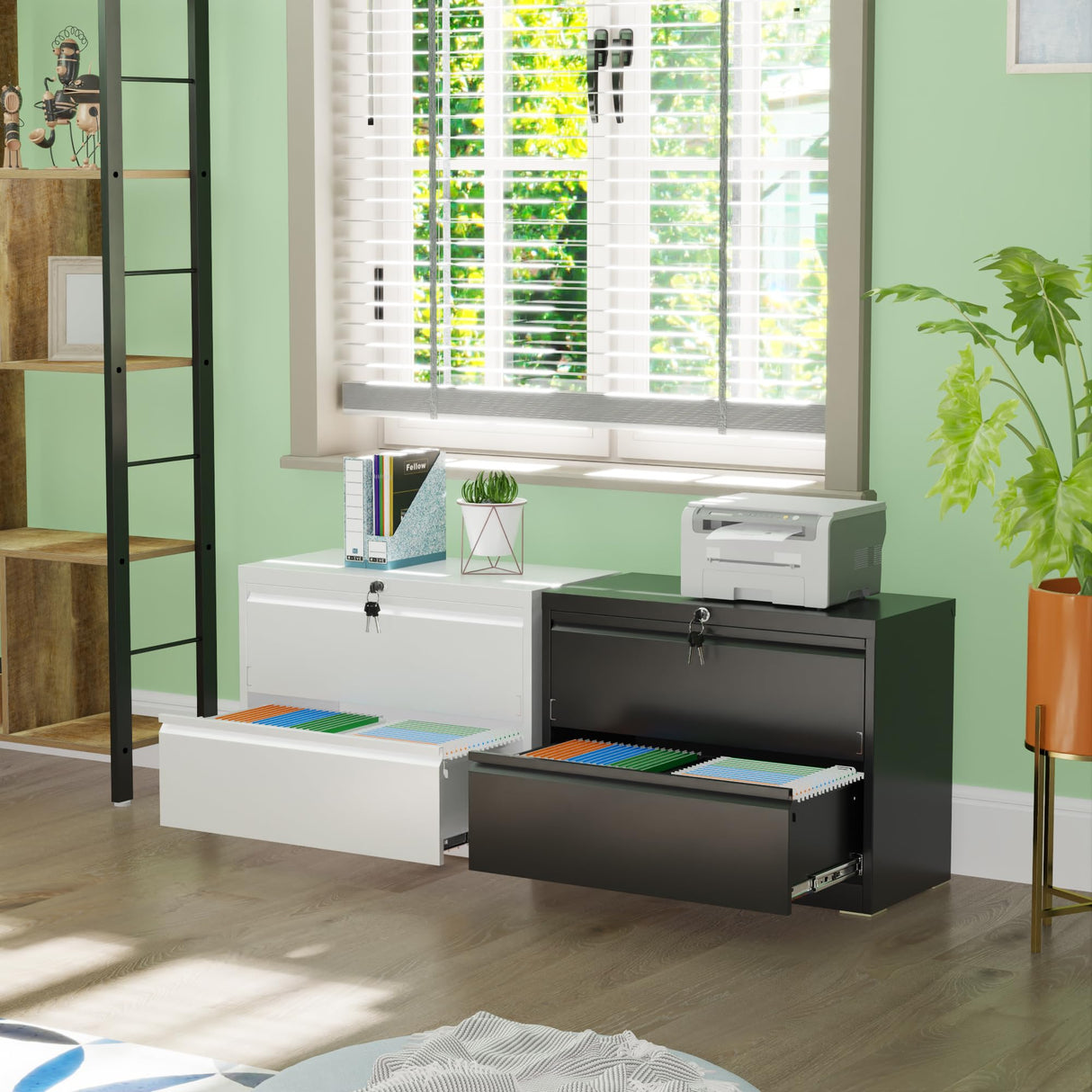 2 Drawer Lateral File Cabinet,Metal Filing Cabinet with Lock, Cabinet for Home Office School Hanging Files Letter/Legal/F4/A4 Size, Assembly Required, Black