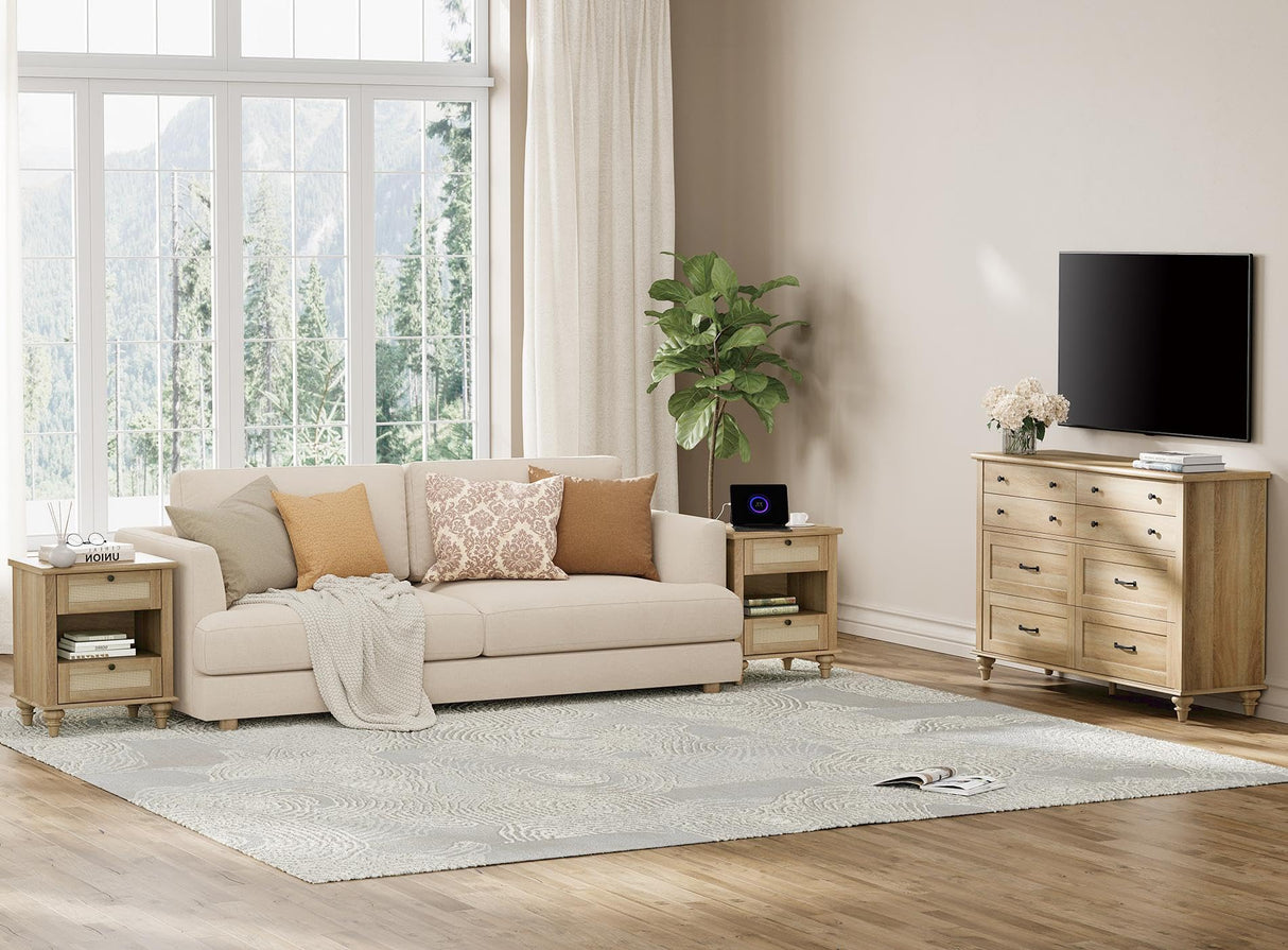 3 Piece Bedroom Set - Includes Bedroom 8 Drawer Dresser, Set of 2 Bedside Tables