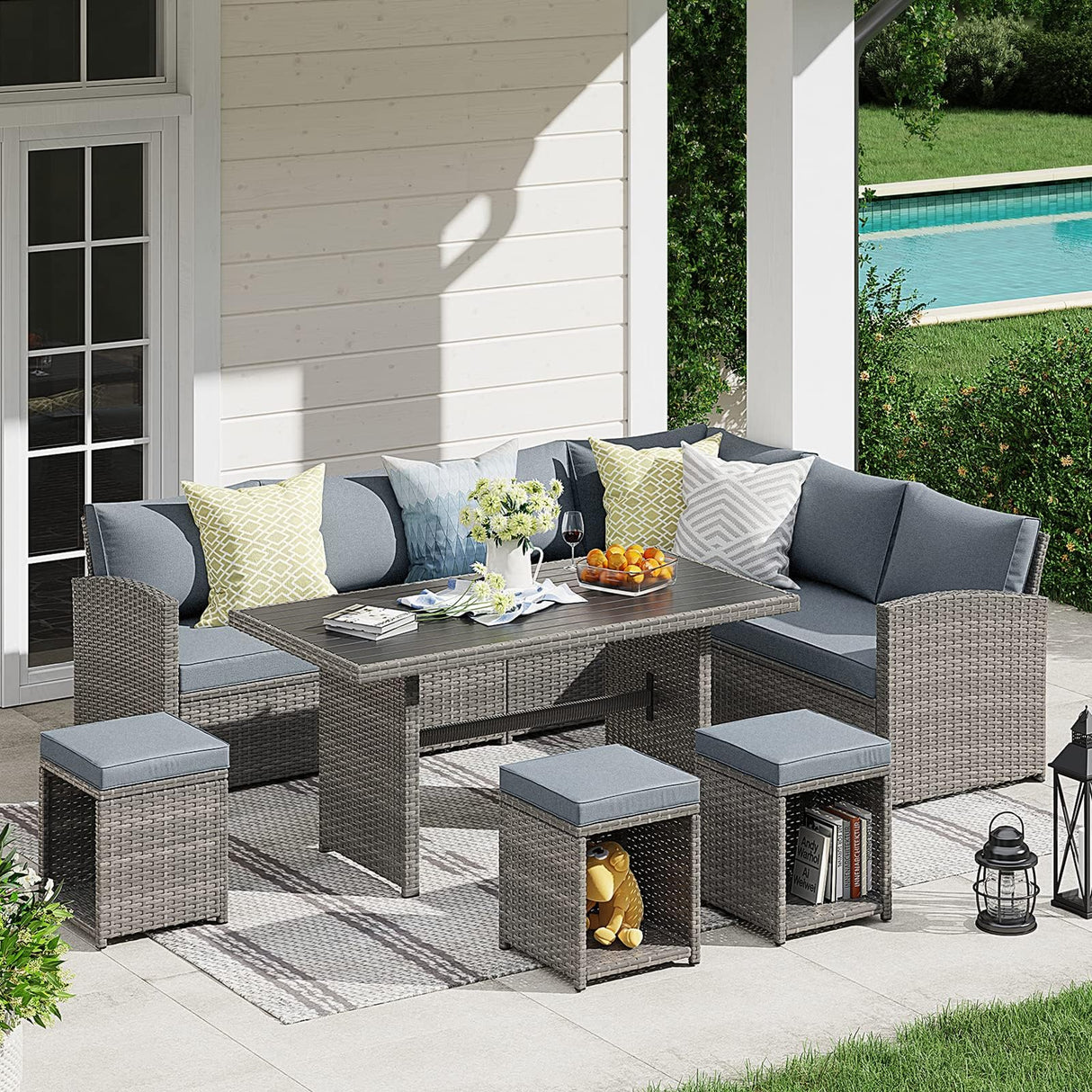 Outdoor Patio Furniture Set, 7 Piece Patio Dining Sofa Set