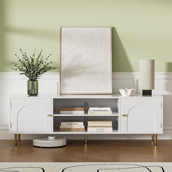 l Modern TV Stand for 50/55/60 inch TV, TV Stand with Doors