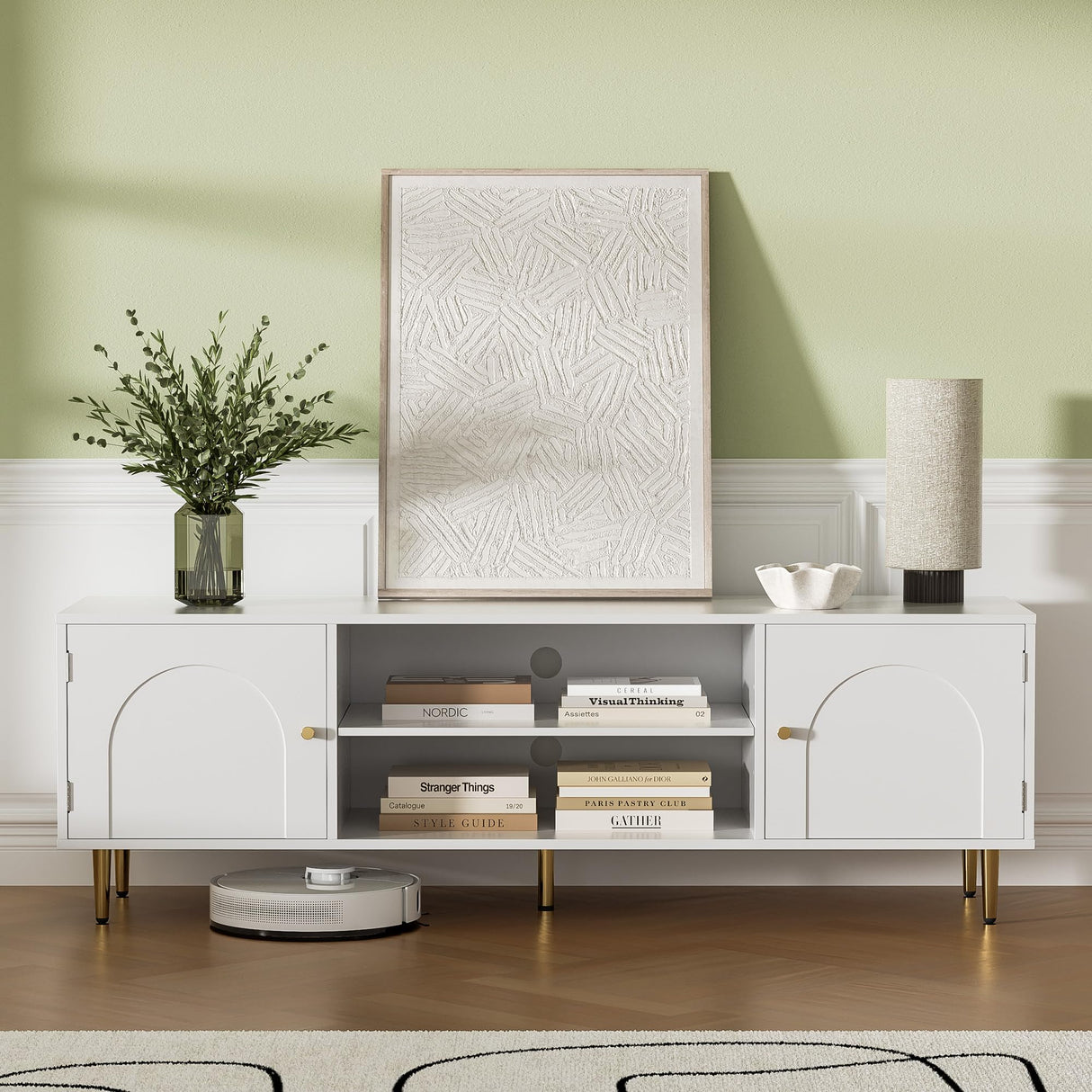 l Modern TV Stand for 50/55/60 inch TV, TV Stand with Doors