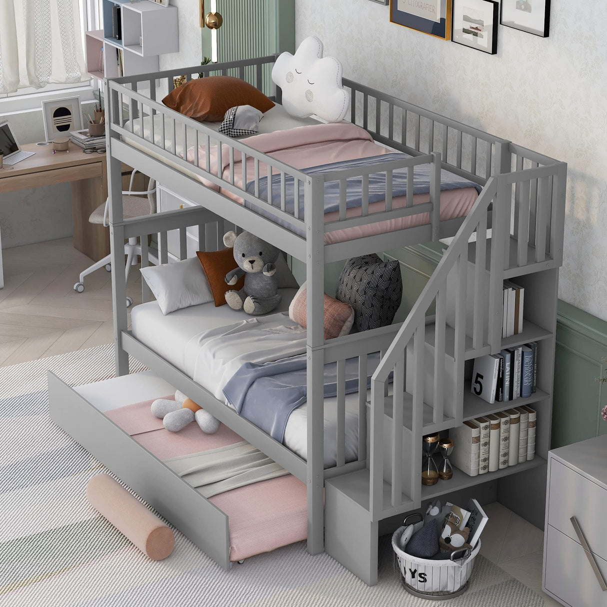 Bunk Beds Twin Over Twin Size, Solid Wood Bunk Beds